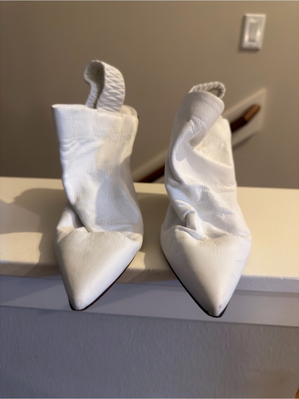 Sigerson Morrison White Pointed-Toe Slouch Leather Ankle Booties